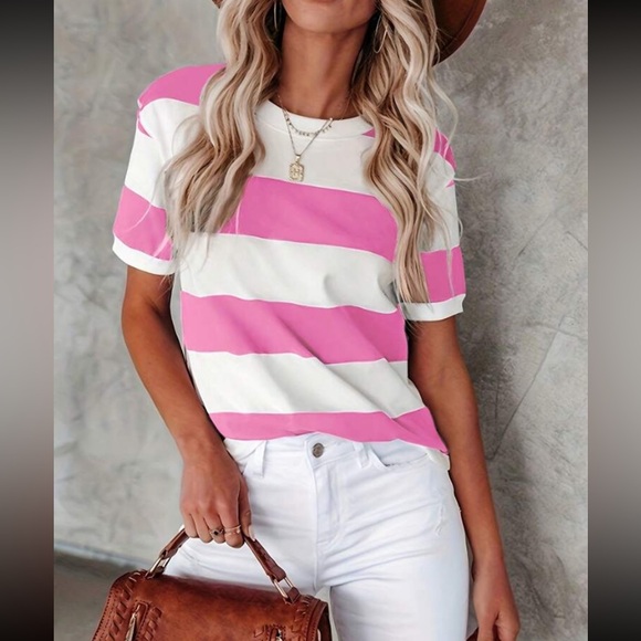 Boho striped round neck casual top - Picture 4 of 4